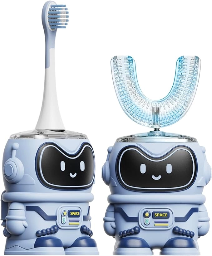 Moxedo Kids 2 in 1 U-Shaped Electric Toothbrush - 2 Brush Heads 5 Ultrasonic Smart Modes IP64 Waterproof