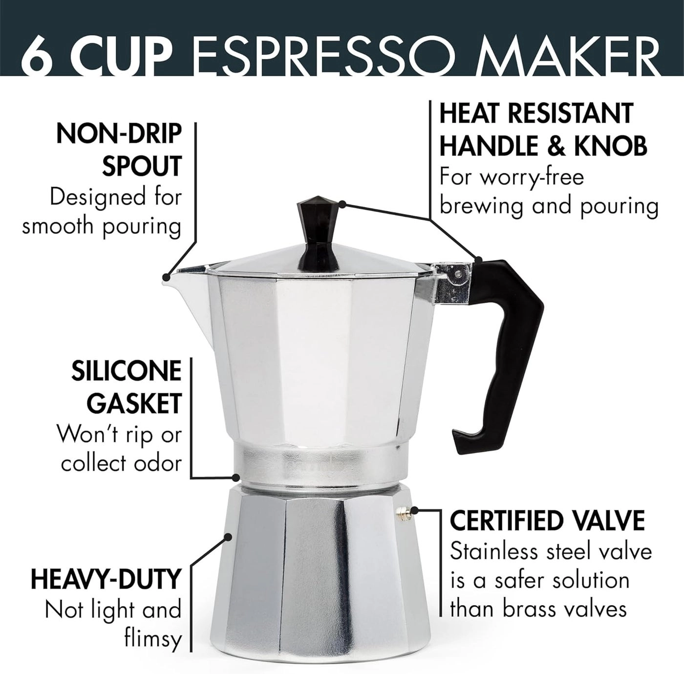 Espresso Maker - Aluminum 6 Cup Stovetop