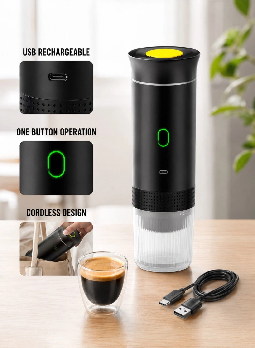 Portable Coffee Machine - 150 ml small capsule big capsule and ground coffee