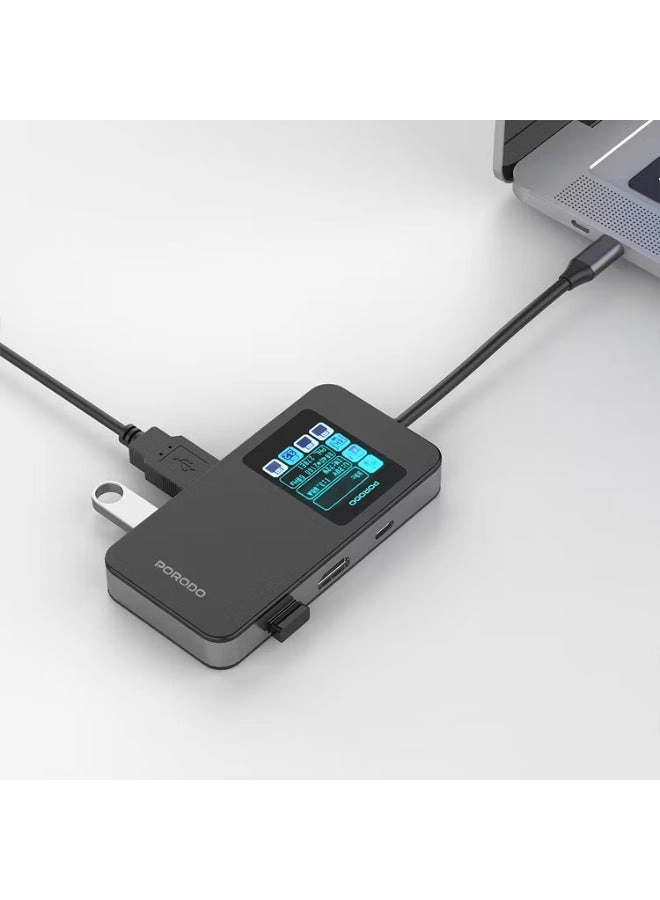 6-in-1 Multi-Port USB-C Hub - Smart Digital Display 4K@60Hz 100W Power Delivery