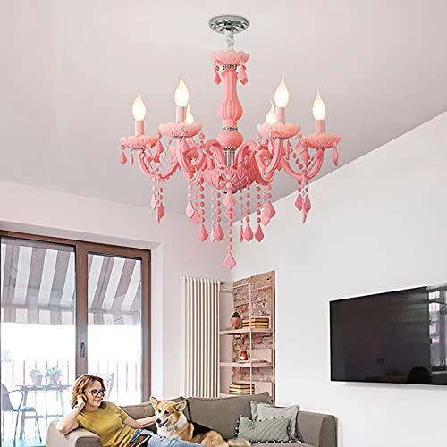 Crystal Glass chandelier - 6 lights Pink