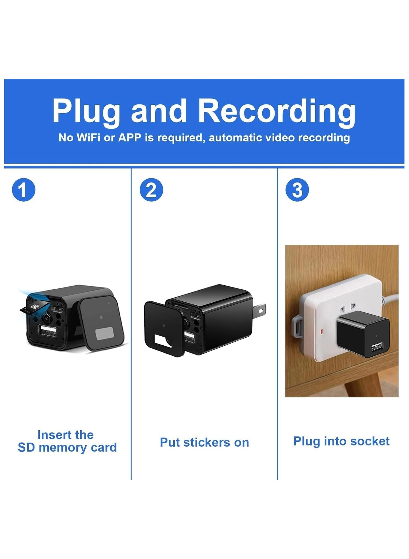 Invisible Camera Charging Adapter - 1080P 30 frames per second