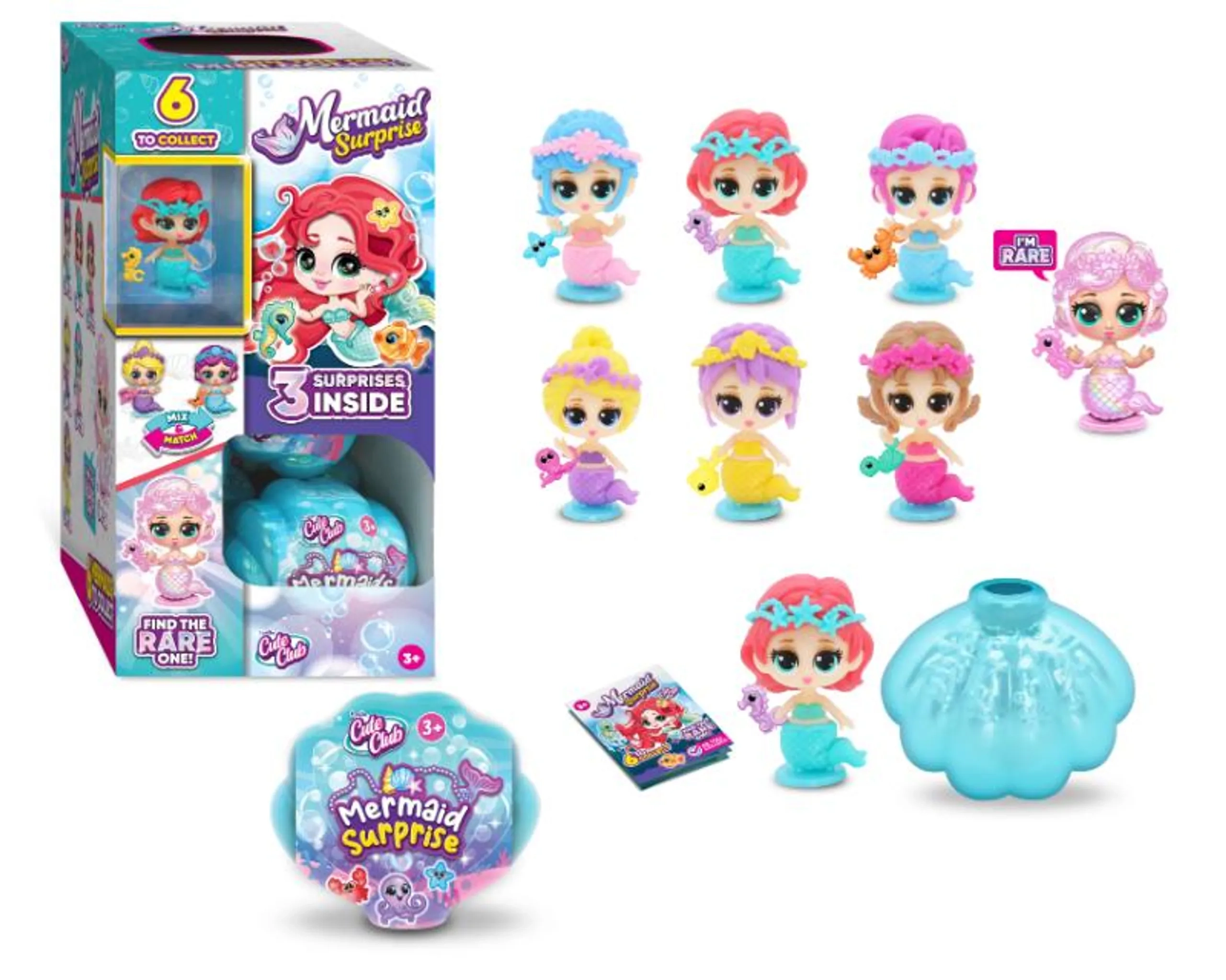 Cute Club Mermaid Collectible - 6 Assorted Color & Style May Vary Ages 3+