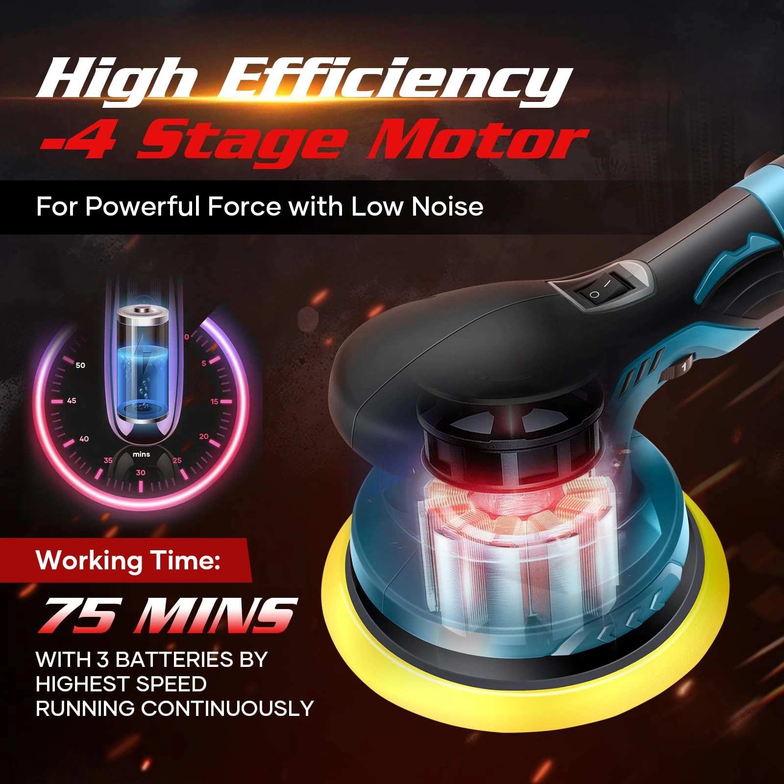 Cordless Car Buffer Polisher - 12V 2000mAh 6 Inch