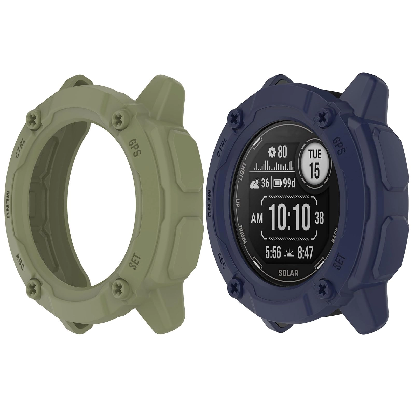 HUAYUWA Bumper Case for Garmin Instinct 2X Solar 50mm - Shockproof Green+Blue TPU 2-Pack