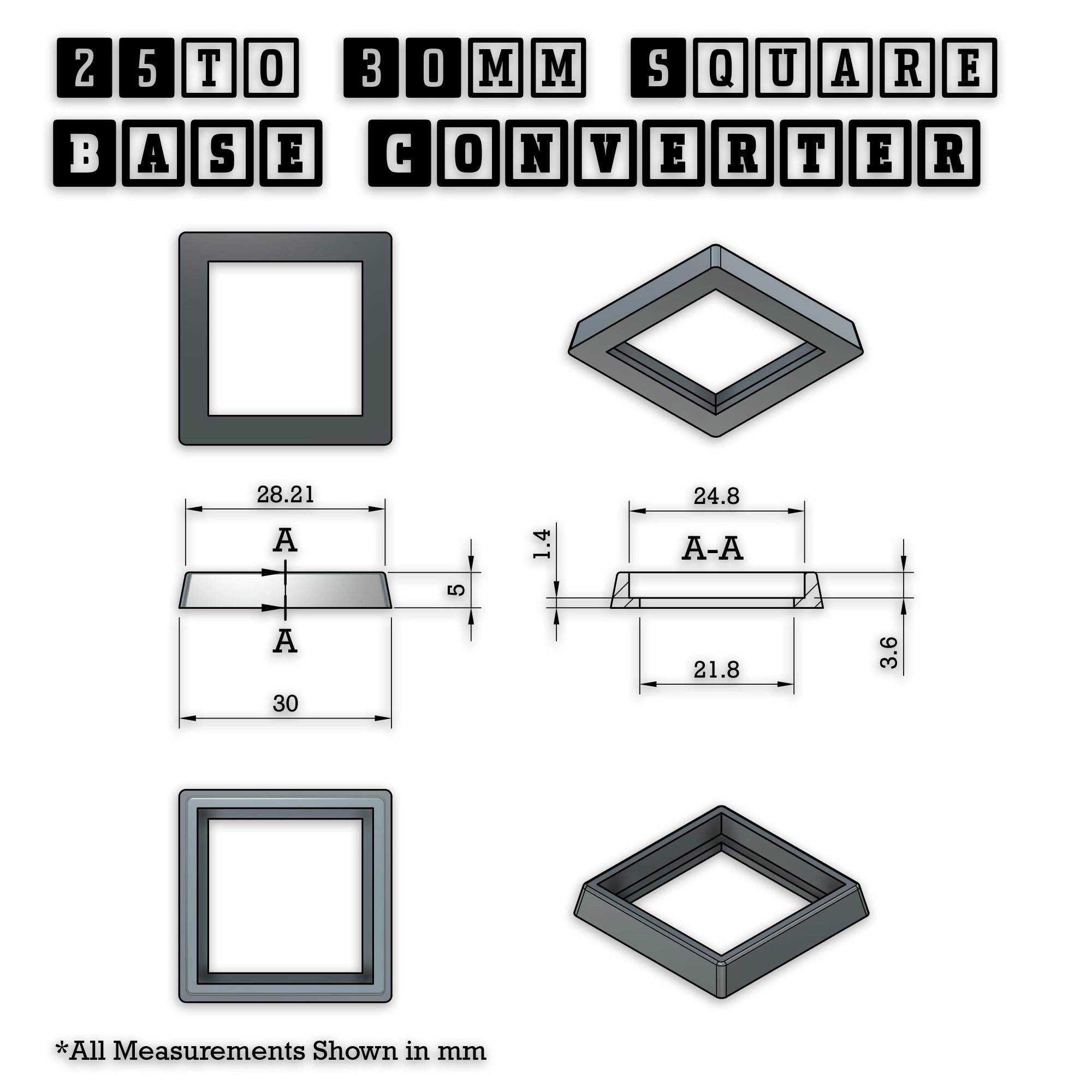 25 to 30mm Square Base Converters - 5 pcs