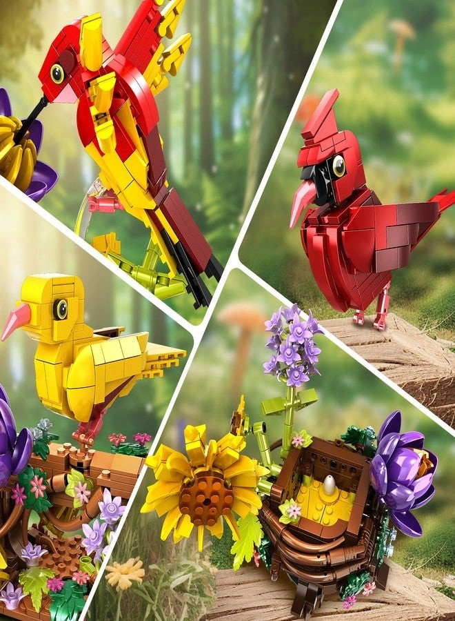 3 in 1 Bird's Nest Building Toy - Flowers Birdhouse Cardinal Hummingbird Canary 646 pcs