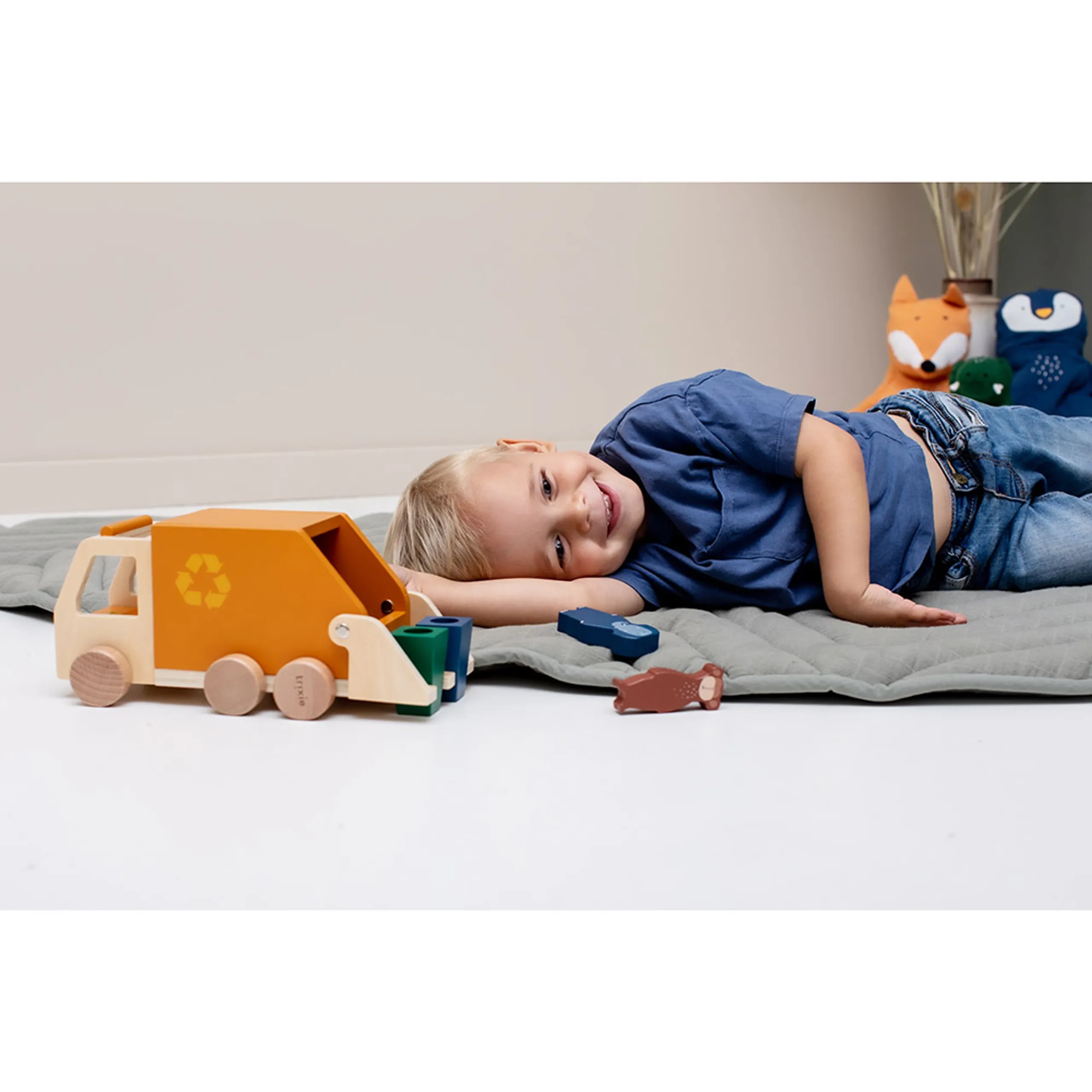 Wooden Garbage Truck - Orange FSC-certified