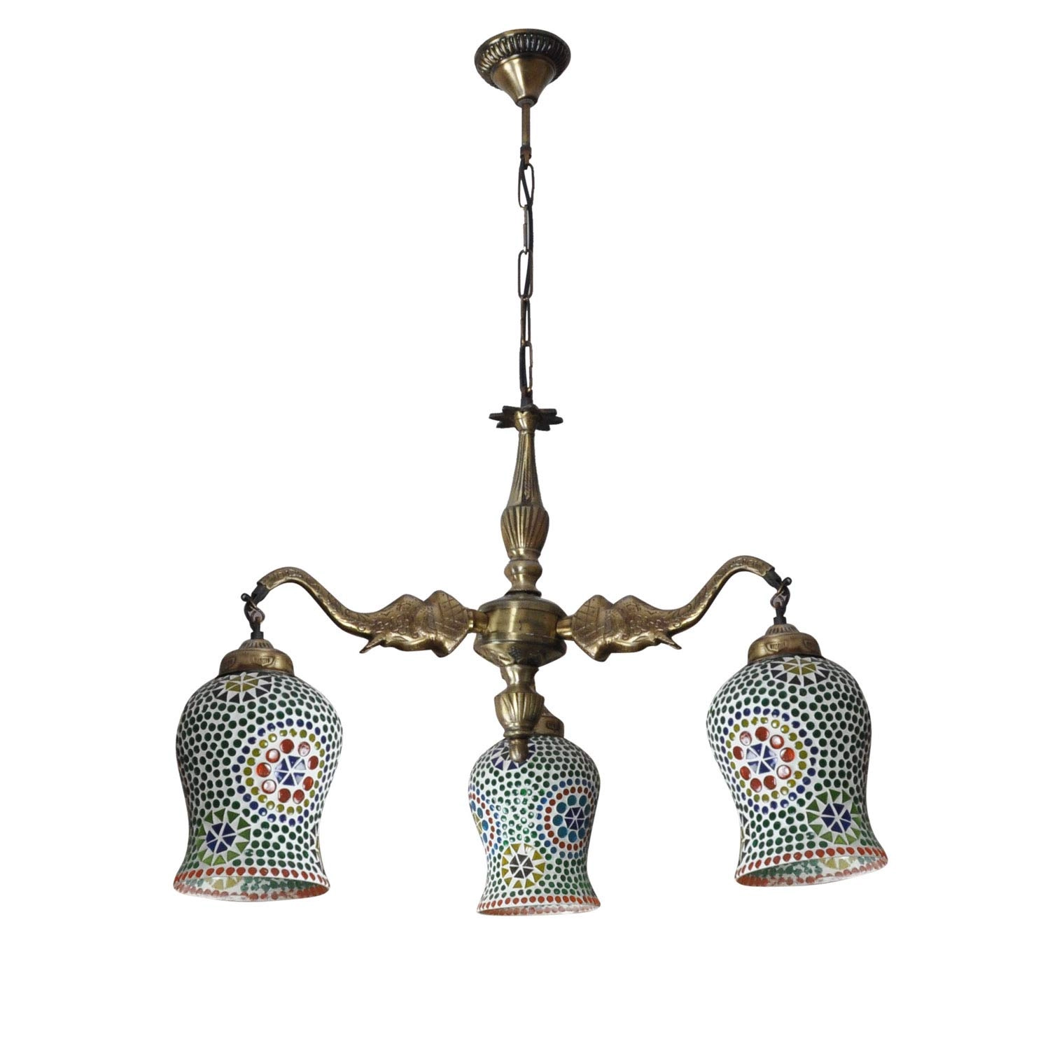 Multicolor Mosaic Glass Lighting Ceiling 3-Light Chandeliers - 31 x 20 Inch