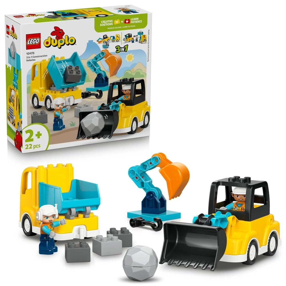 LEGO DUPLO 3 in 1 Construction Vehicles (10475) - Educational Montessori Toy for Toddlers