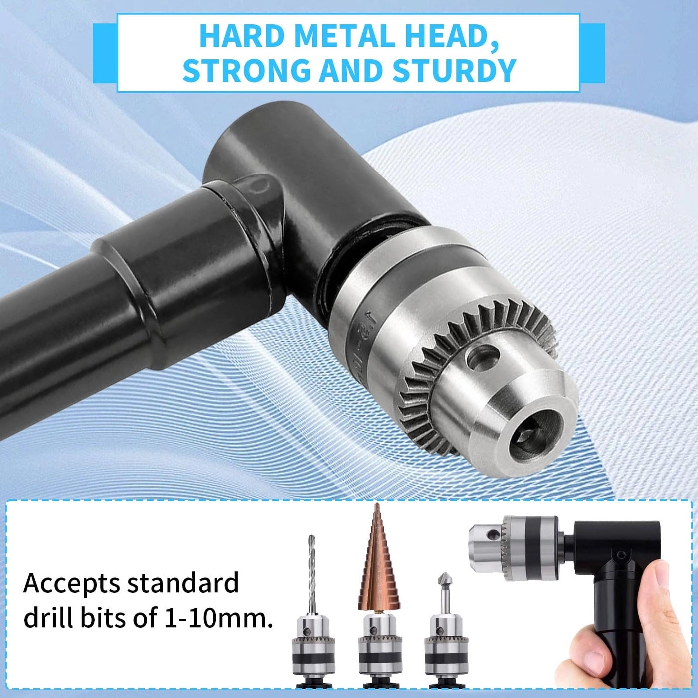Right Angle Drill Adapter - Cordless 3/8" Keyed Chuck 8mm Hex Shank