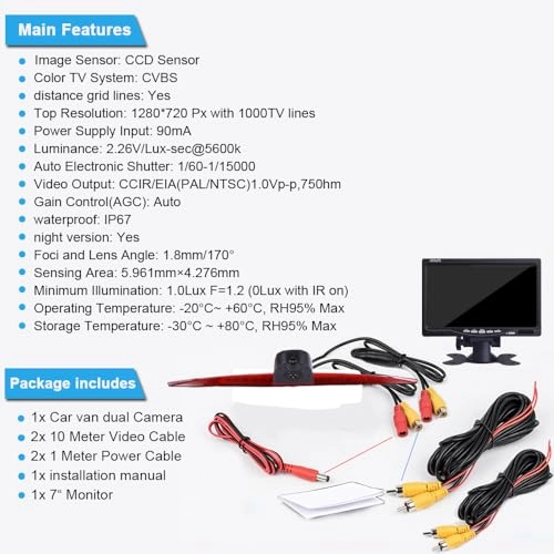 Rear View Camera - Night vision 1280 x 720 pixels