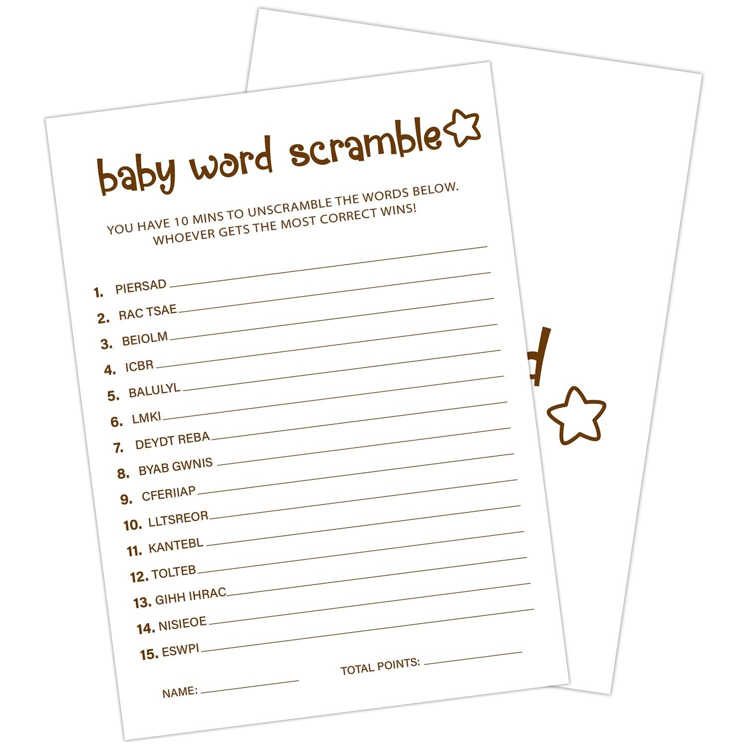 Baby Shower Games - English Adult 30pcs