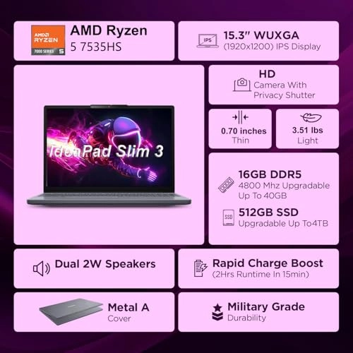 IdeaPad Slim 3 - 15.3'' Ryzen 5 7535HS 16GB DDR5 512GB SSD