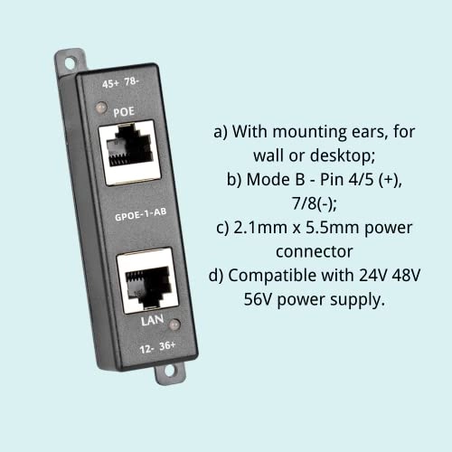 GPOE-1AB - 12~56V Up to 60W 1 IEEE 802.3af/802.3at 1000Mbps