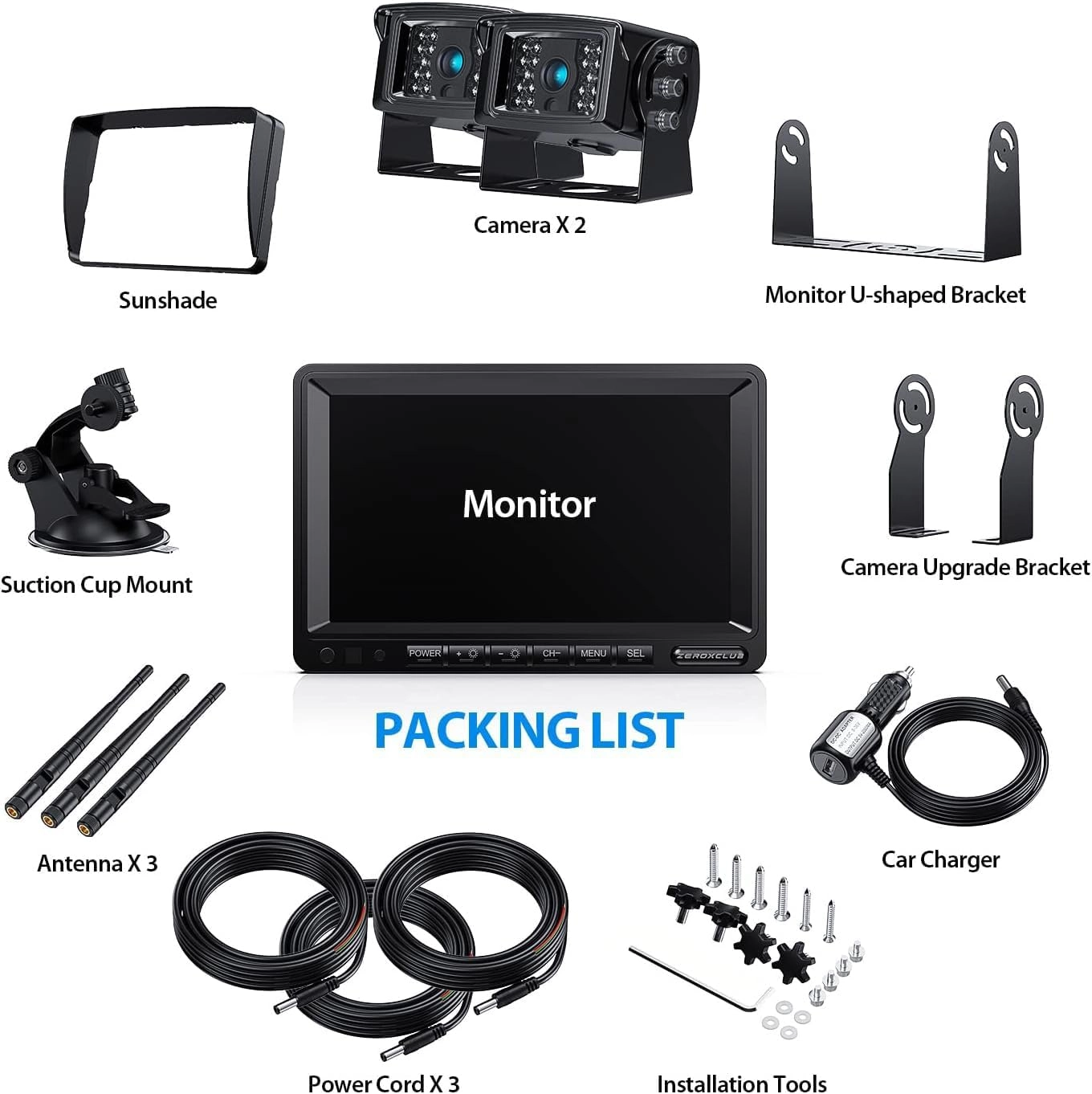 Digital Wireless 2 Backup Camera System - Night vision Wireless + 7’’ DVR Split Monitor - 7 Inches Touch Button