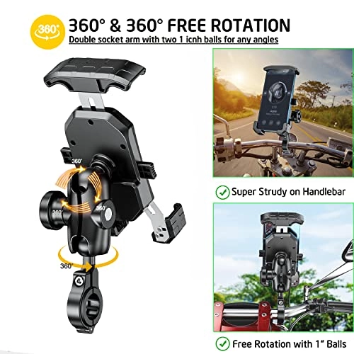 Anti-Theft Motorcycle Phone Mount - Handlebar 360 Rotation 4.0-7.0 Inch Smartphones