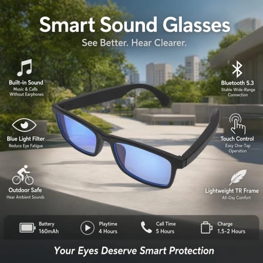 Smart Sound Glasses - Bluetooth V5.3 Blue Light Blocking 160mAh