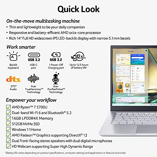 Aspire Swift 3 - 14'' Ryzen 7 5700U 16GB 512GB SSD