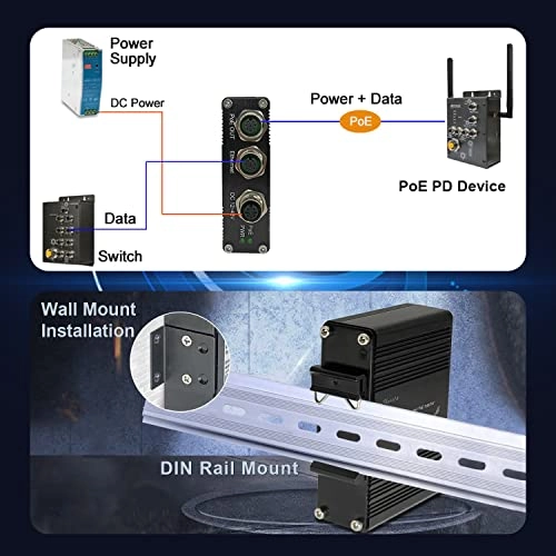 LNK-INJ301-M12 - 12~48V 30W 3 IEEE802.3at 10/100/1000Base-TX