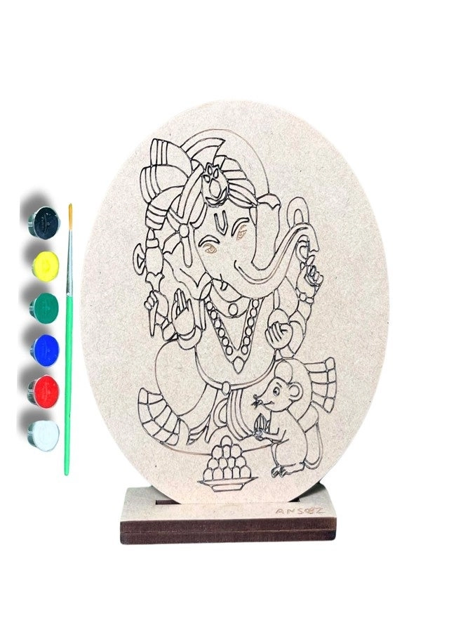 Ansoz Pre-Marked Ganesha Cutout - Wooden DIY Craft Kit Water Color Included