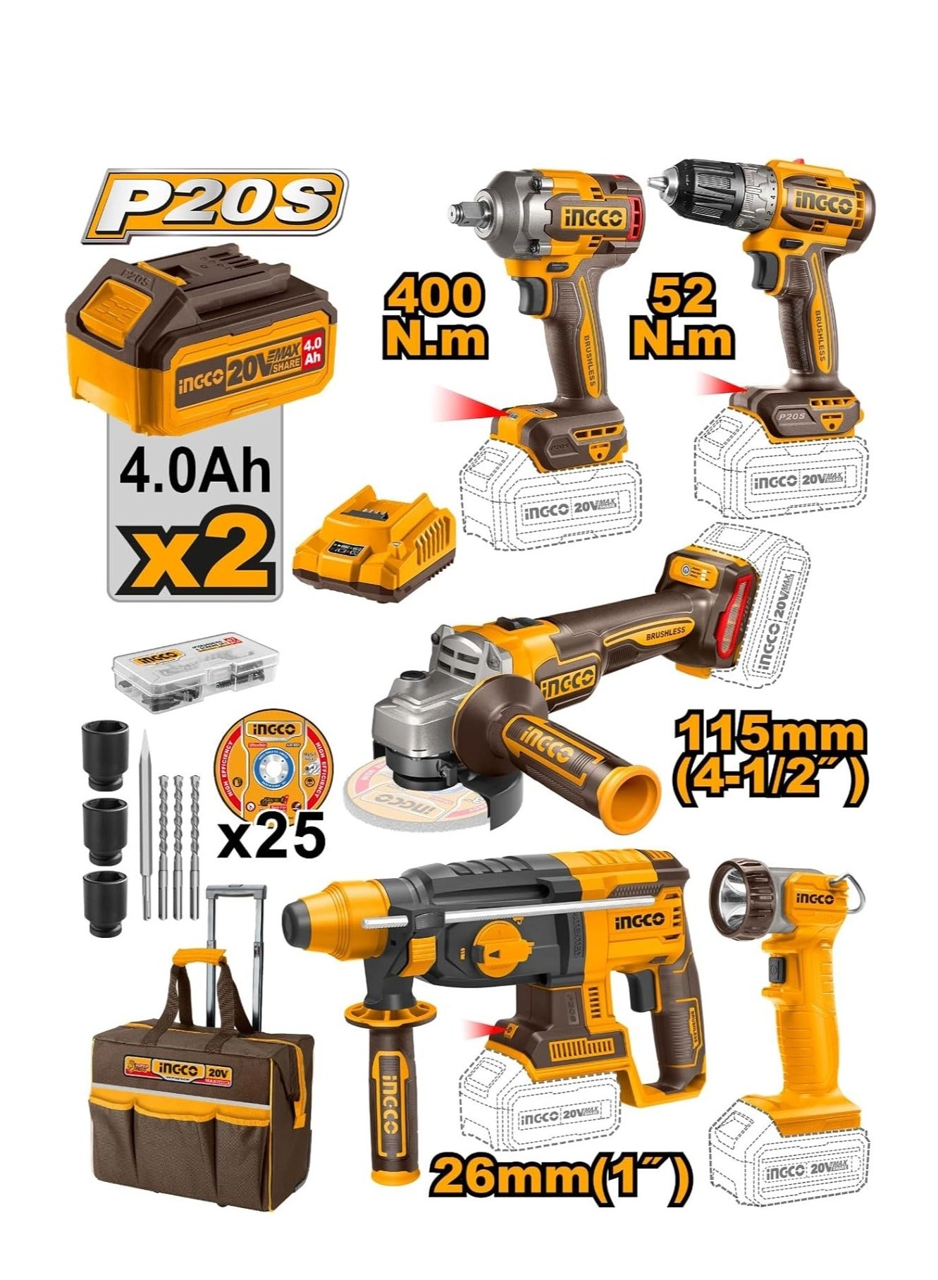 Ingco CKLI2058 - 20 Ampere-hour Kit