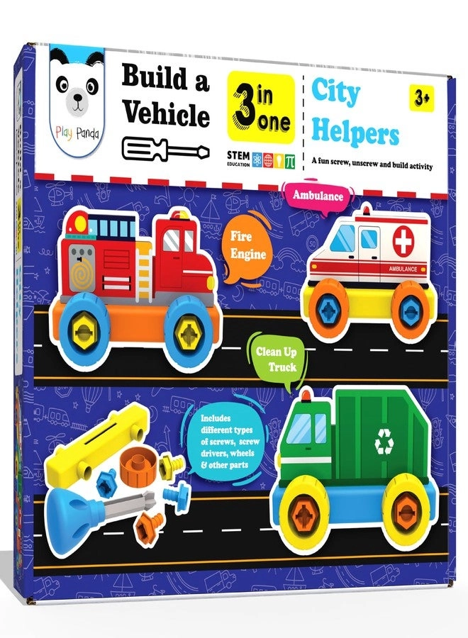 Play Panda Build A Vehicle City Helpers - 3-in-1 Construction Set