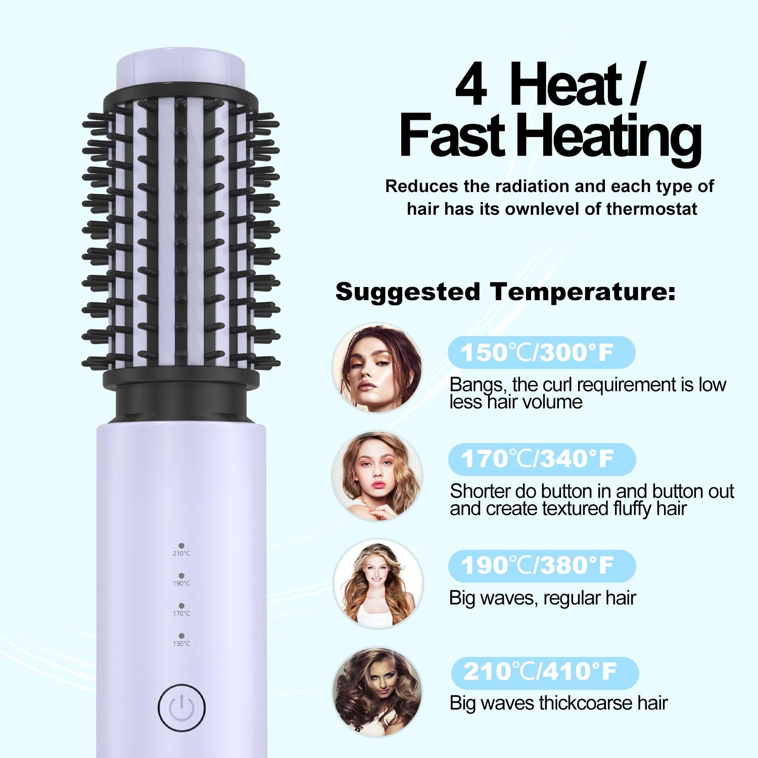 Cordless Hair Curling Brush - 7000 mAh 3 in 1 Purple