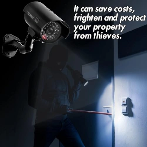 Fake Security Camera - 4 Pack + Warning Sign - Aluminum + Screw - 24