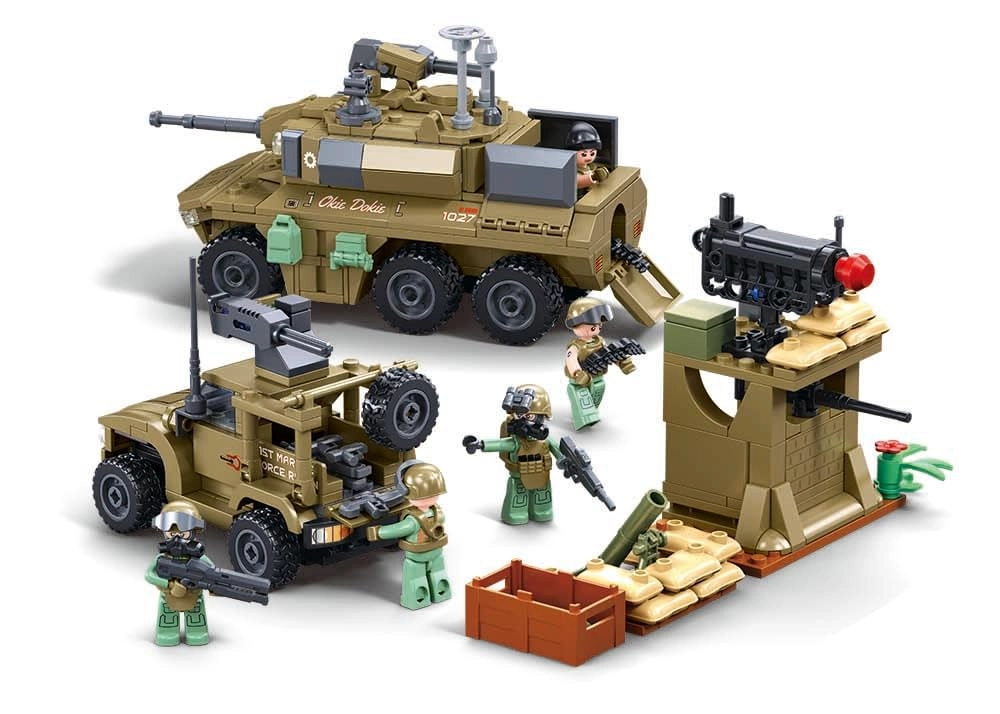 Sluban Helicopter - 21.7 cm + Combat Vehicle - 17.7 cm + Off-Road Vehicle - 11.3 cm + Watchtower - 9.5 cm + Mini Figures - 317 pcs Fairy Tales