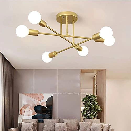 Retro Metal Chandelier Sputnik - E27 6 Lights Gold