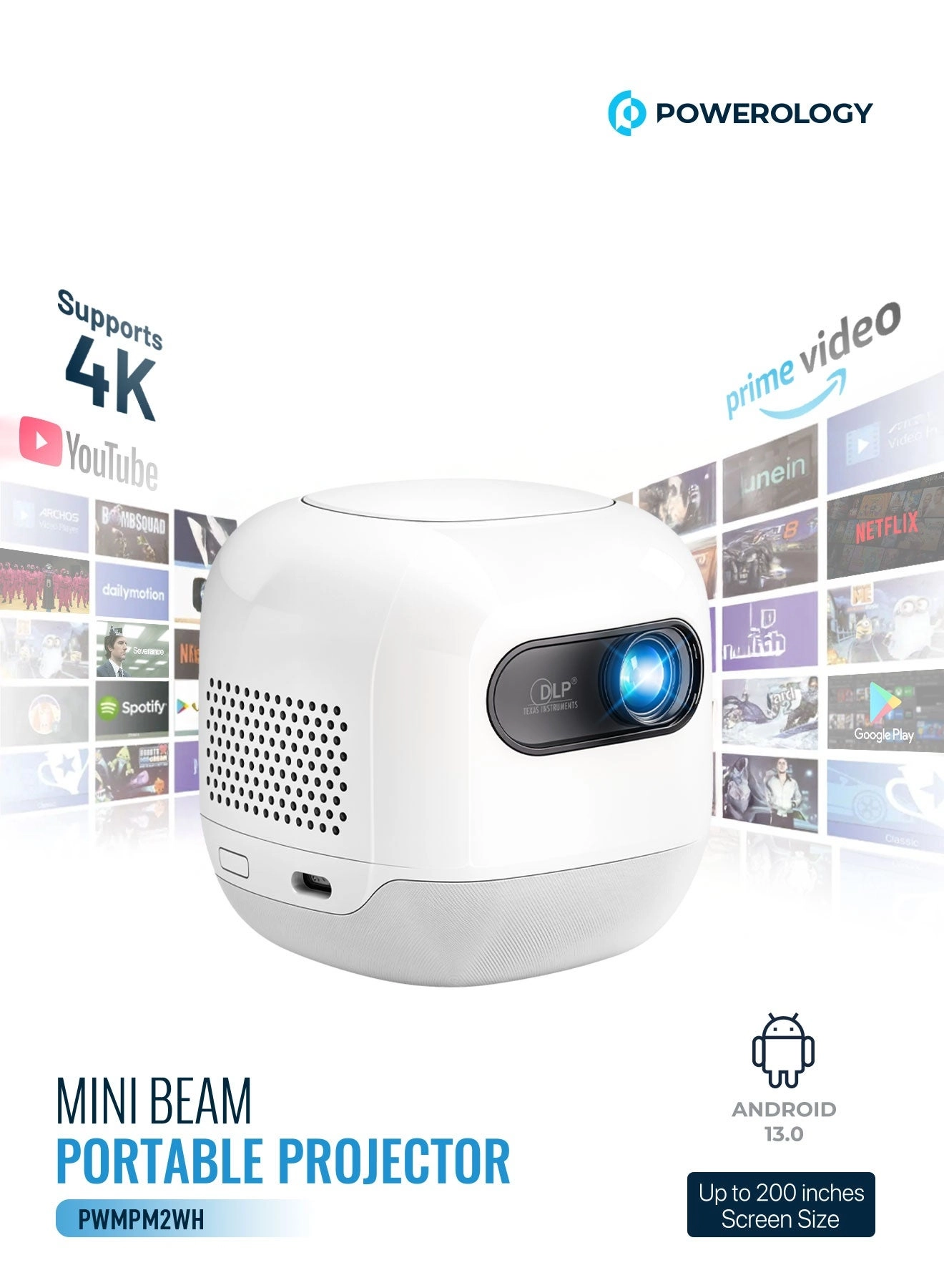 Mini Beam Portable Projector PWMPM2WH 100 ANSI lumens