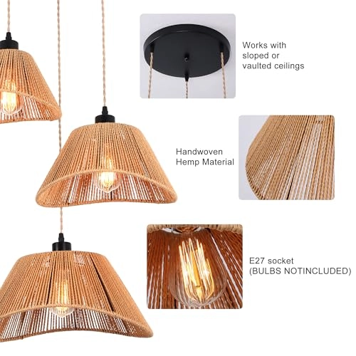 Rattan Pendant Light - 3-Lights Adjustable Height