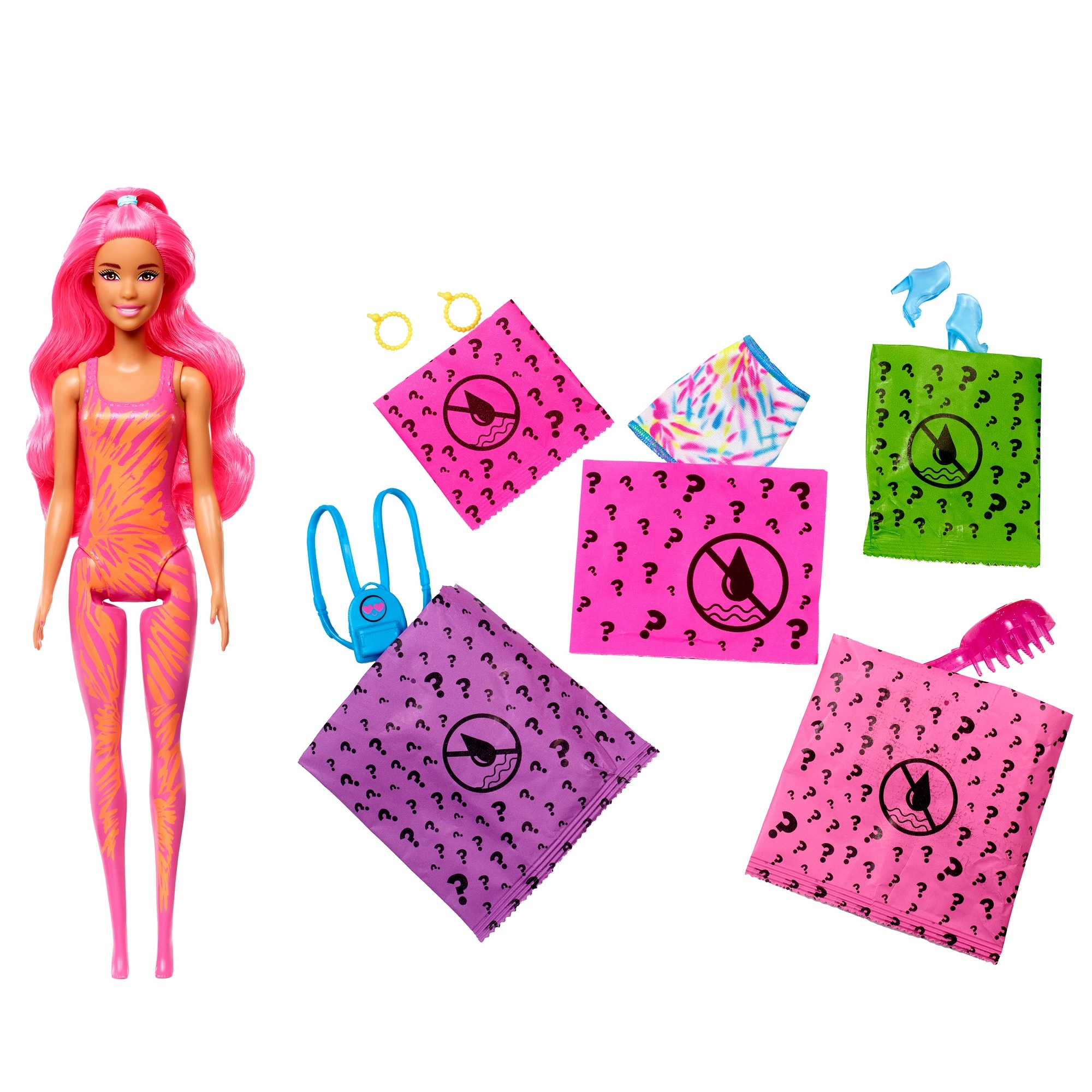Barbie Color Reveal Glitter! Hair Swaps Doll - Glittery Blue 25 Hairstyling & Party-Themed Surprises Ages 3+