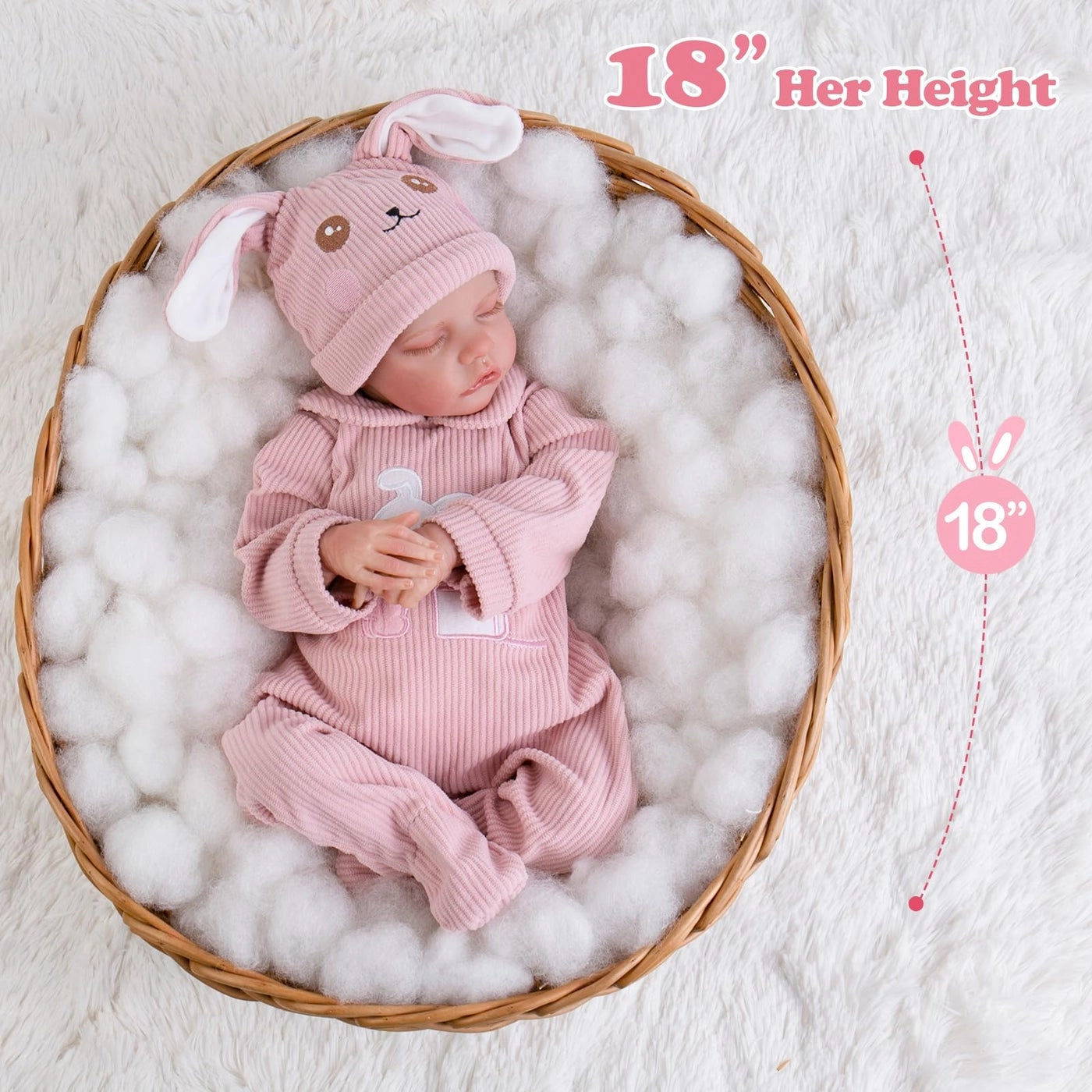 Reborn Baby Doll - 18'' Hand-Painted Vinyl Weighted Body Ages 3+