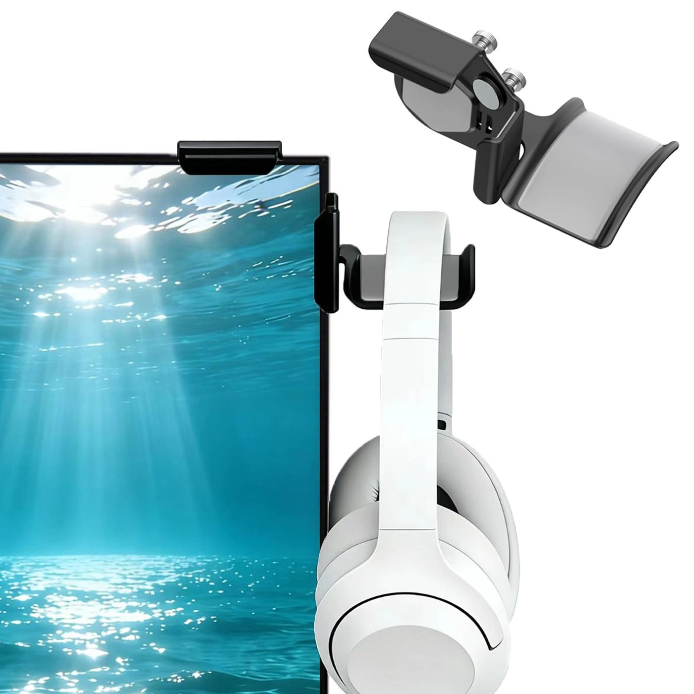 SIROLISA Headset Holder - for Headphones and Headsets Clamp-On Adjustable Space-Saving