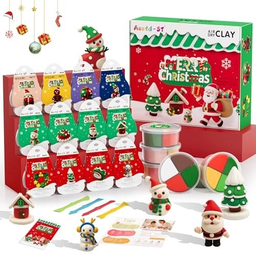Aestd-ST Air Dry Clay Kit - Christmas Theme Ultra Light Soft Non-Sticky 12 pcs.