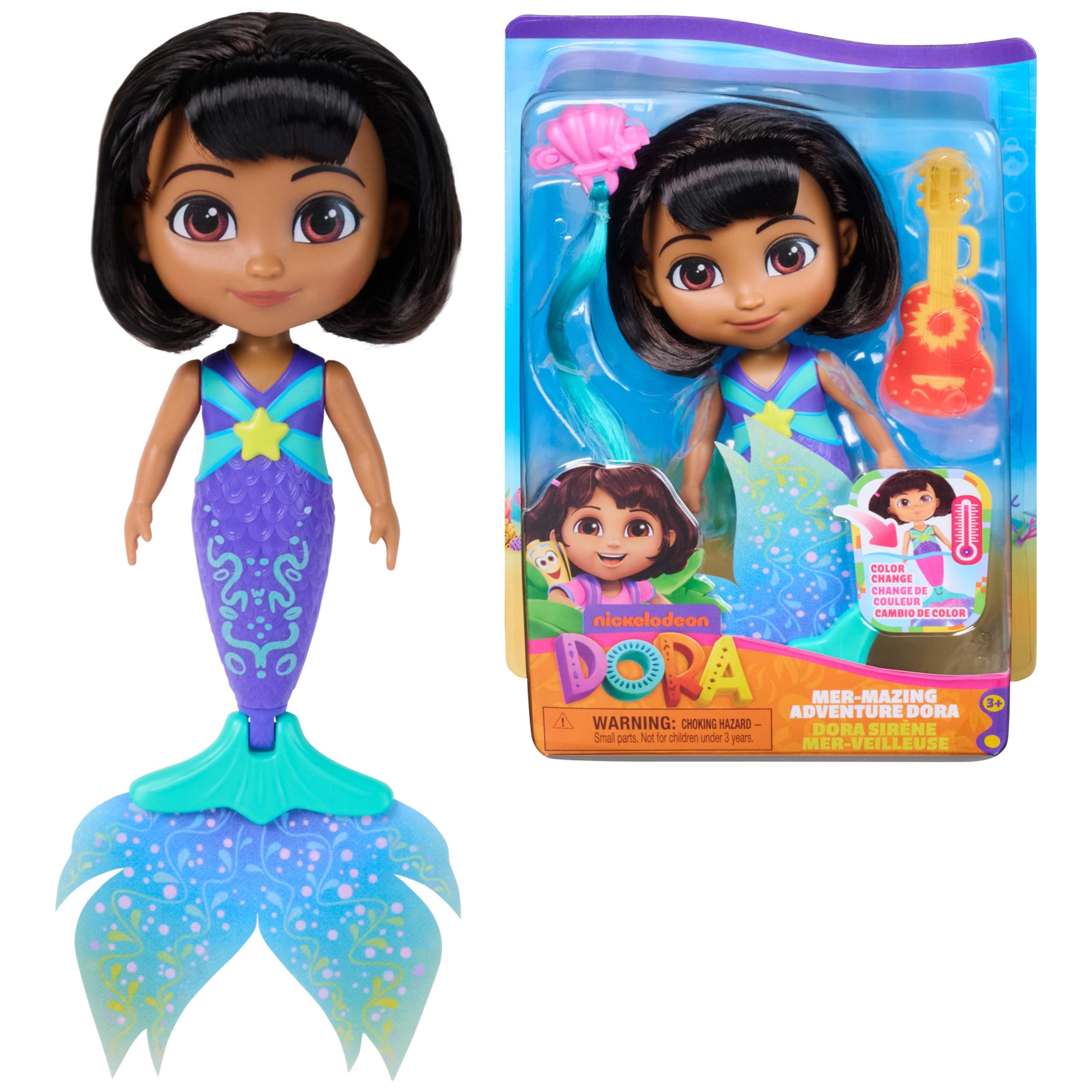 Spin Master Dora Mermaid Doll - Colour Changing 6 inches 2 Accessories Ages 3+