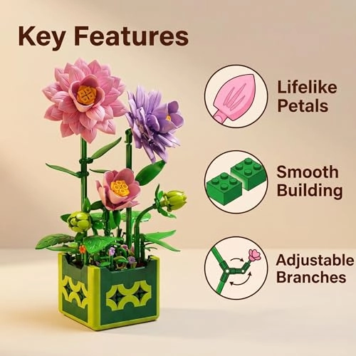 Dahlia Potted Flower Building Blocks Set - 609 pcs Floral