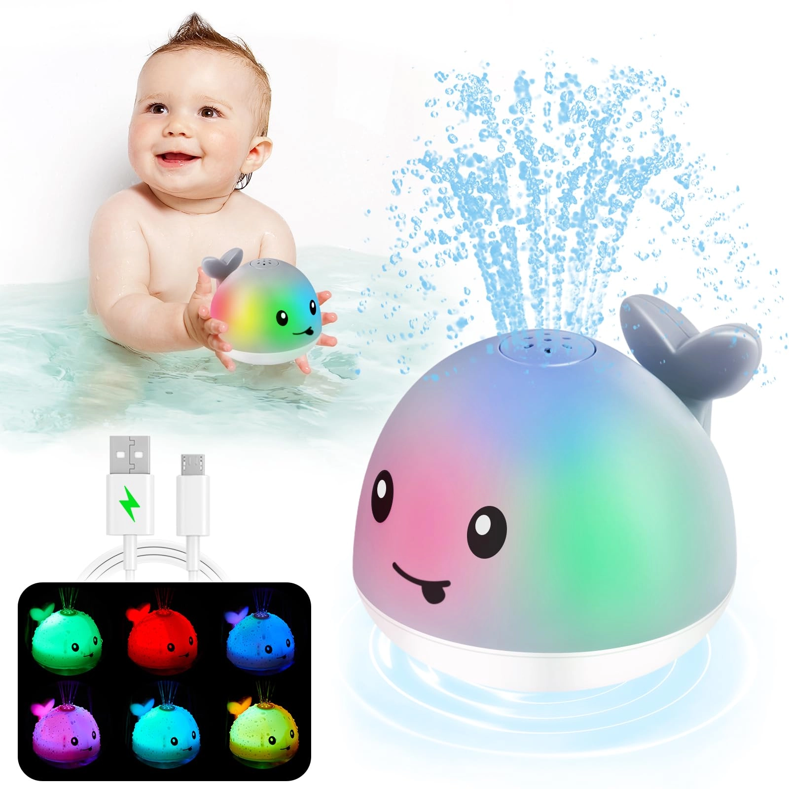 Whale Bath Toy - Light Up Rechargeable Sprinkler