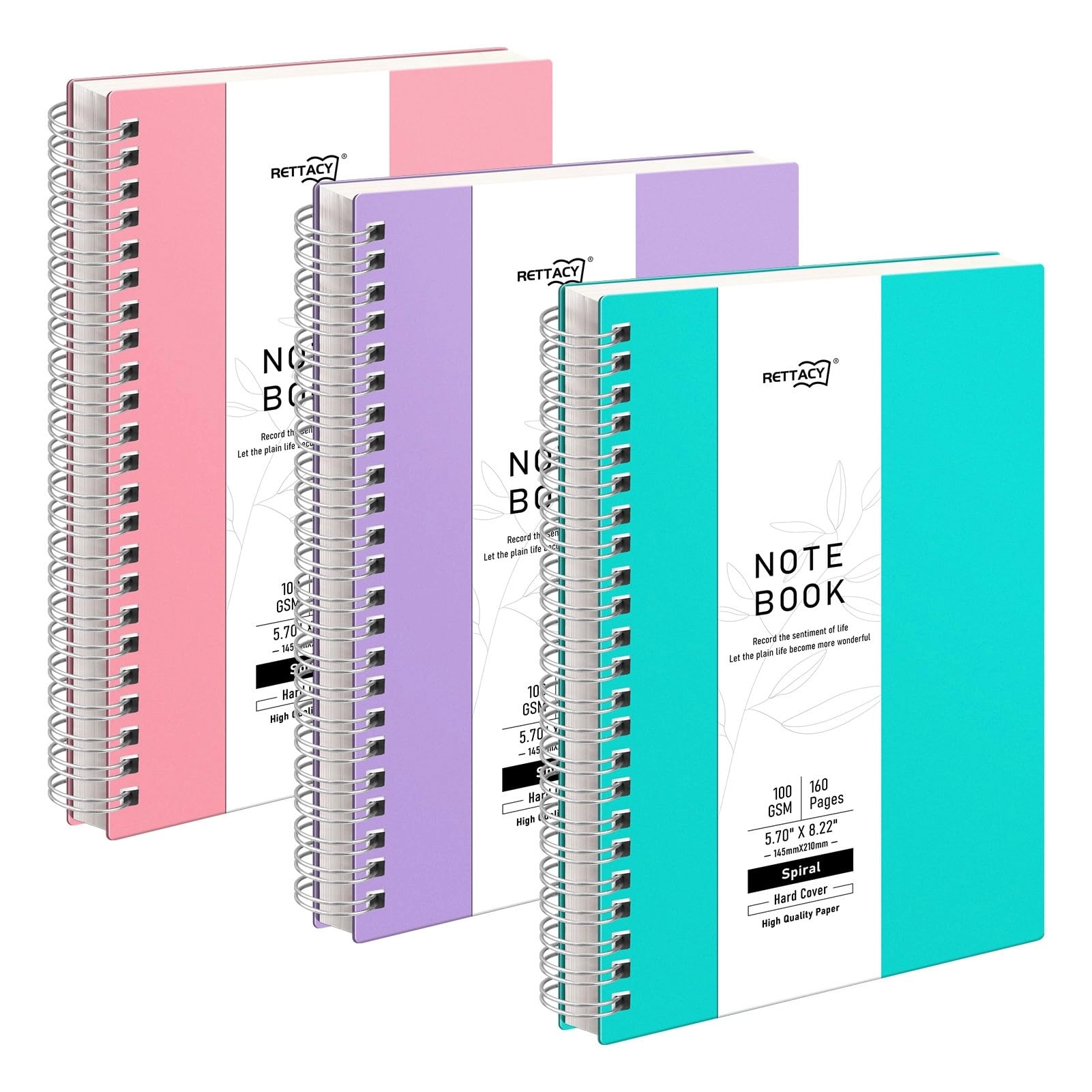 rettacy Spiral Notebook A5 Spiral - Lined 80 Sheets Pack