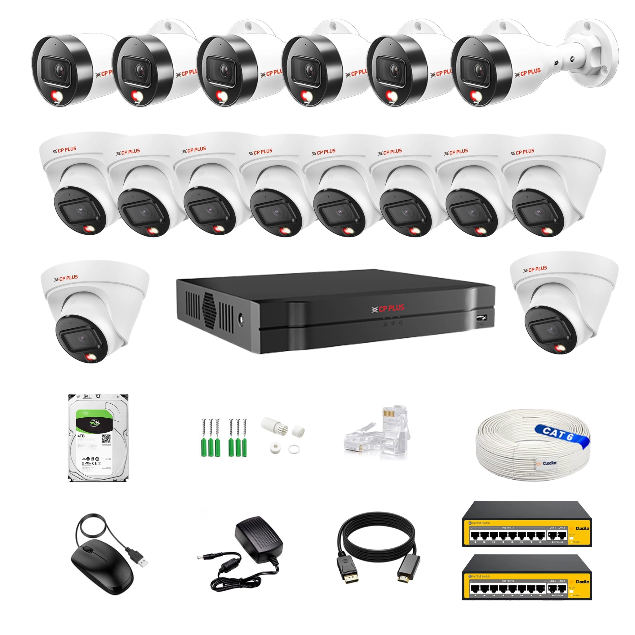 Aditya Infotech Ltd IP illumax 16 CH AI NVR - 16CH + 4MP IP Camera - 4MP + 4TB HDD - 4TB + 8+2 POE Switch - 8+2 + CAT 6 Cable