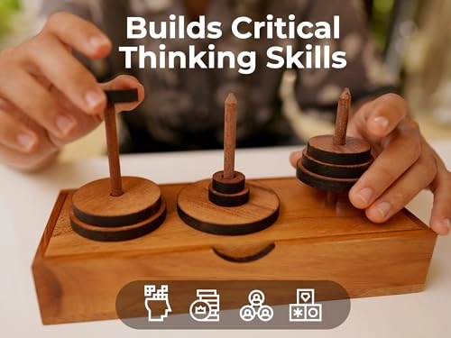 Tower of Hanoi - 9 Rings Natural Solid Wood