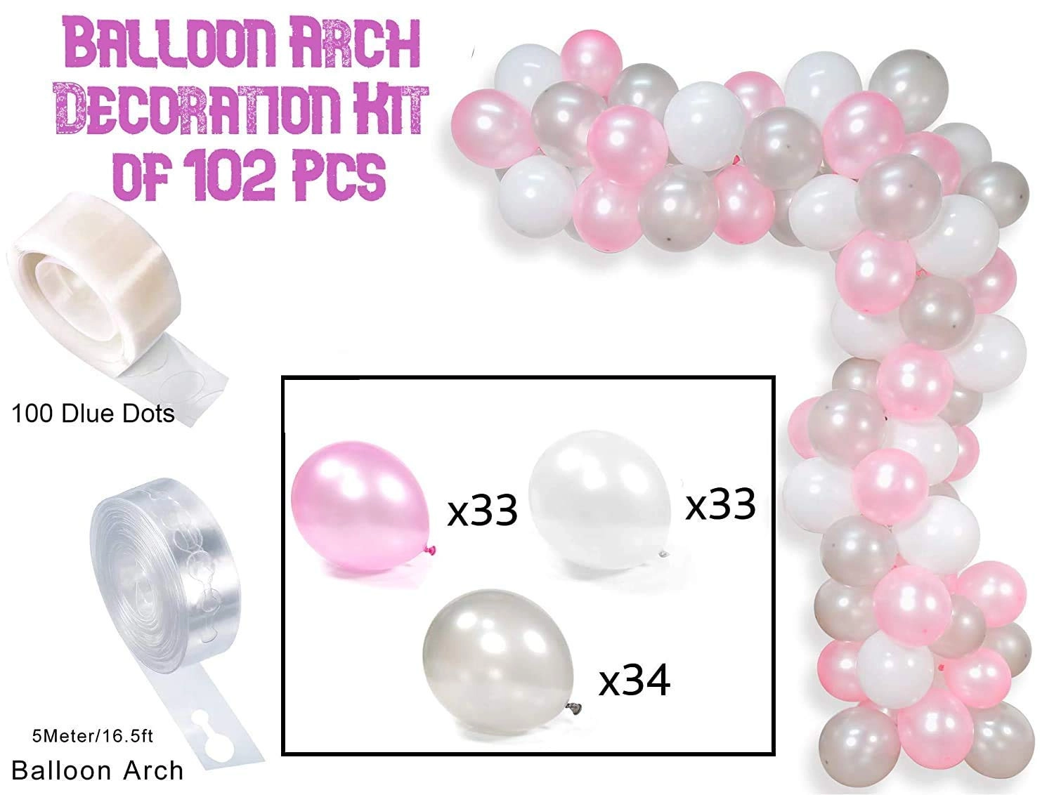 Balloon Garland Kit - 102 Piece Birthday Baby Shower