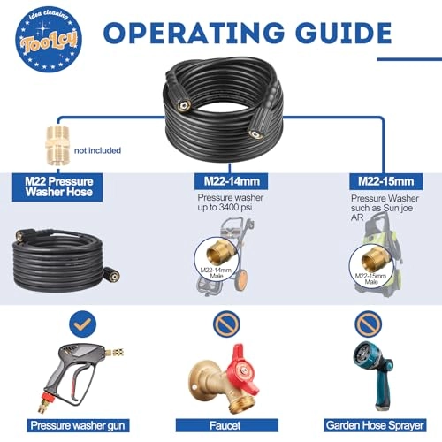 Pressure Washer Hose - 3400 PSI 50 ft M22