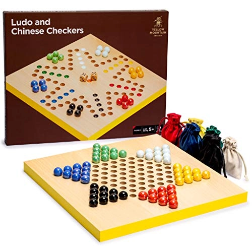Reversible Ludo and Chinese Lady Halma - 2-in-1 Wood and Glass Marble 60 Pieces