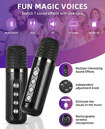 Mini Karaoke Machine - 2 Wireless Microphones