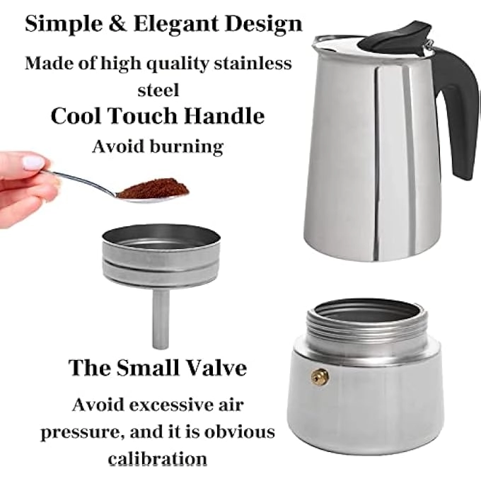 Moka Coffee Pot - 6 Cup Stainless Steel 300Ml10Oz
