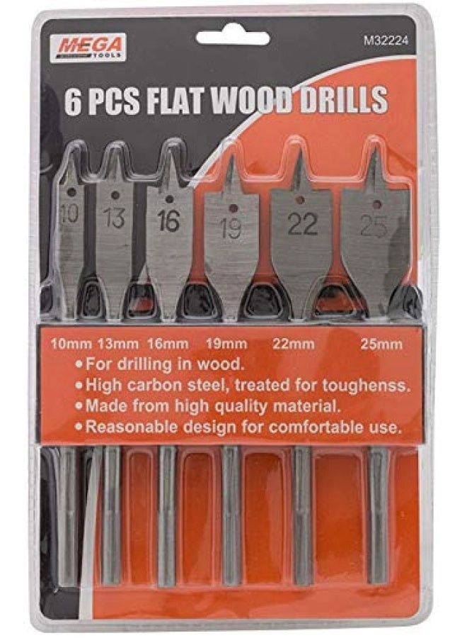 MEGA Flat Wood Inchill Bits - 10, 13, 16, 19, 22 & 25 mm 6 Pieces