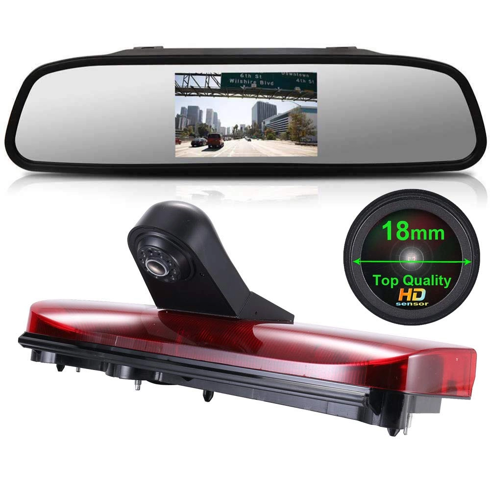 Rear View Mirror Monitor - 4.3 Inch Wired + Brake Light Camera - 1280 x 720 Night vision